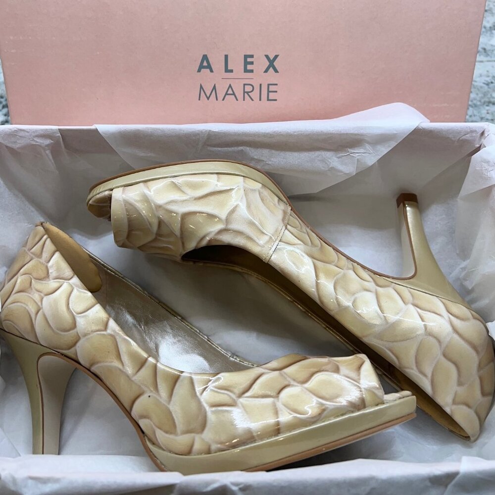 Alex Marie Golden Ivory Peep Toe Heel Shoes 7.5